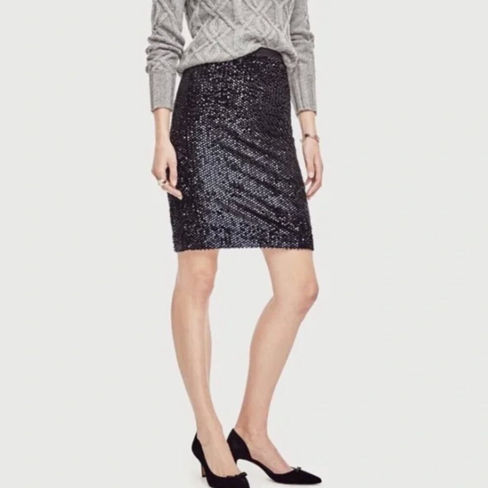 NWT Vintage Ann Taylor Black Sequin Mini Skirt- Sz 8 NEW